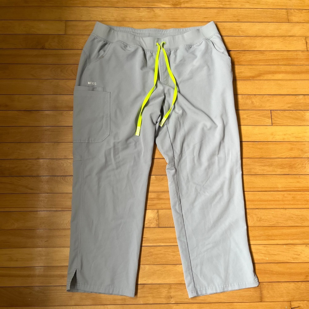 FIGS Technical Collection Gray Scrub Pants Neon Yellow Drawstring 3XL 1000304